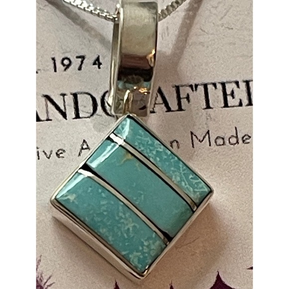 Jewelry - Zuni‎ Turquoise Pendant and 18" Sterling Silver Box Chain Native American Made